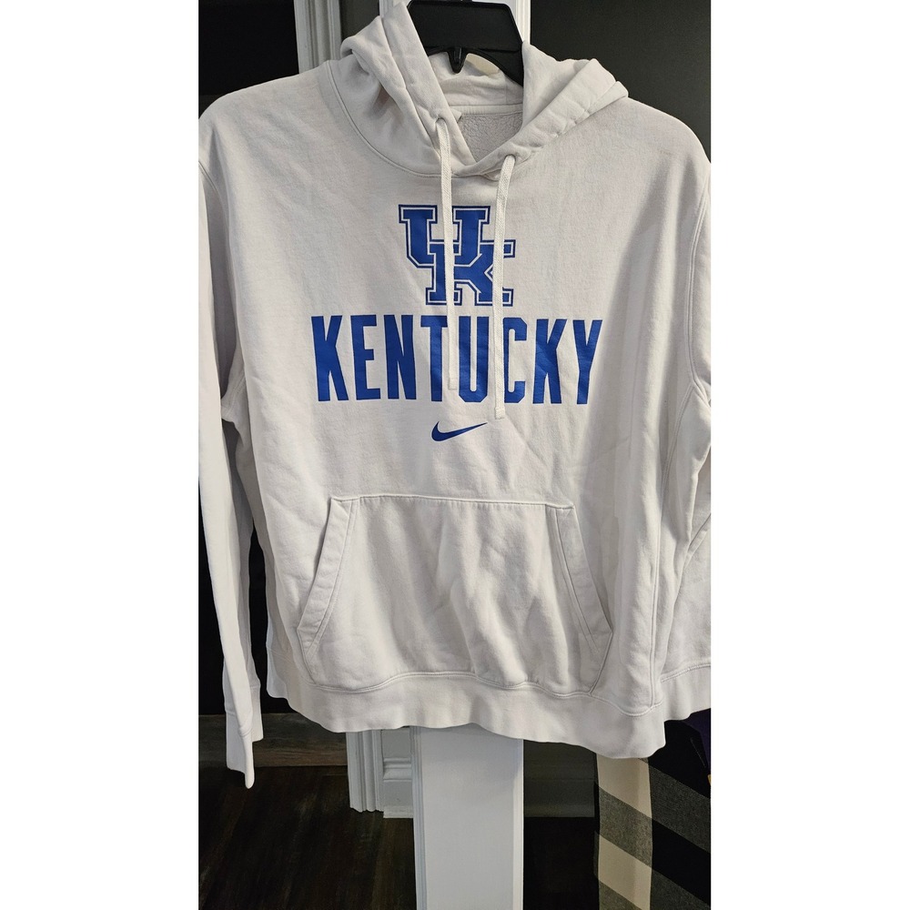 Nike Kentucky Wildcats Hoodie Mens  White Blue UK Pullover Fleece Sweatshirt  L